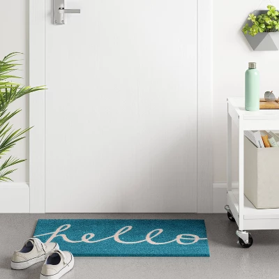 1'6"x2'6" Blue Hello Cursive Doormat - Room Essentials™ 3 1'6"x2'6" Blue Hello Cursive Doormat - Room Essentials™