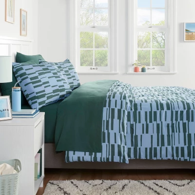 Foster Microfiber Reversible Comforter & Sheets Set Blue/Dark Green - Room Essentials™ 3 Foster Microfiber Reversible Comforter & Sheets Set Blue/Dark Green - Room Essentials™